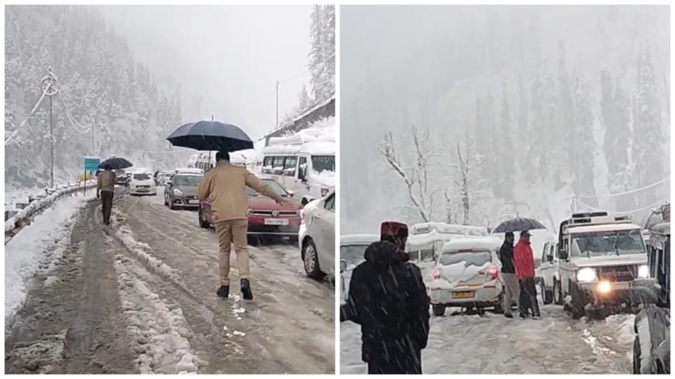 tourist vehicles stranded amid snowfall in Atal Tunnel rescue operation underway