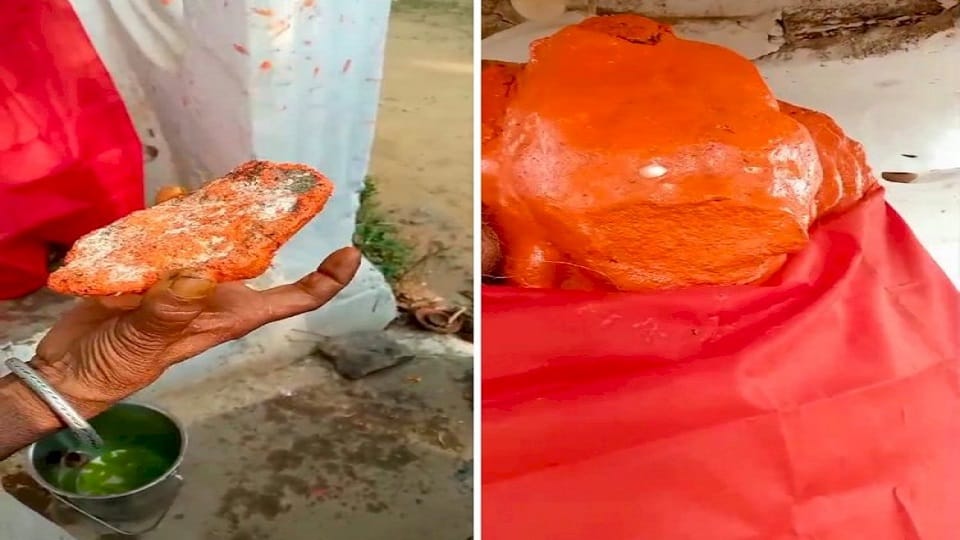 Playing with religious faith vandalizing ancient statue of 16th century Bajrangbali in Kabirdham