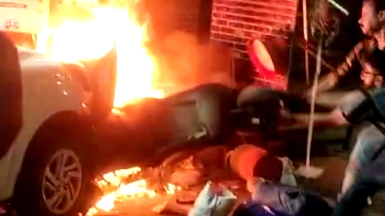 Businessman injured in car collision scooter and shops caught fire in Bareilly