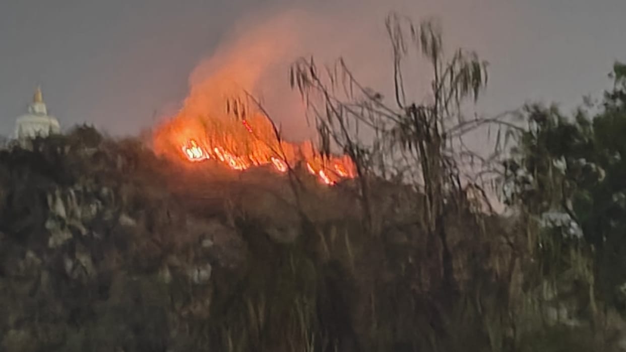 Bihar News : Fire broke out on Brahmayoni mountain in Gaya, Buddhist stupa bihar fire news