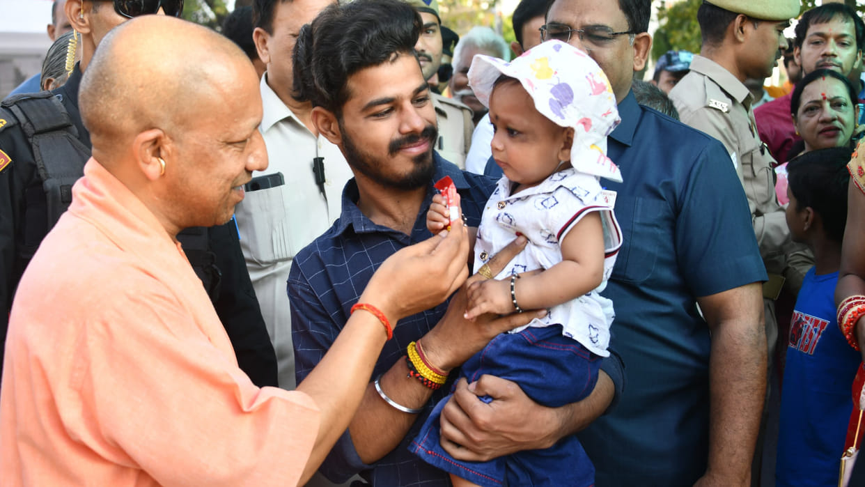 CM Yogi did cow service in Gorakhnath temple amidst election busyness, pampered children