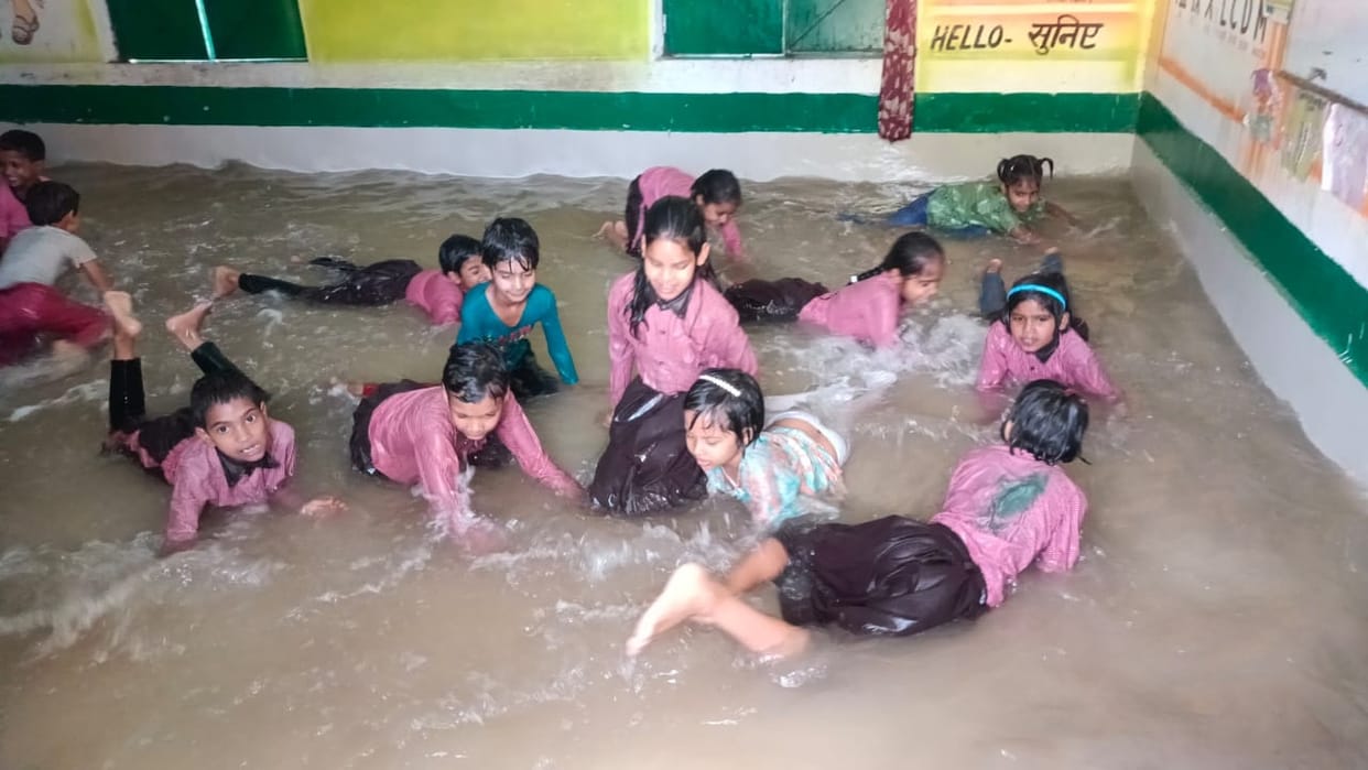 Classroom turned into swimming pool in Kannauj, VIDEO of children having fun in water goes viral
