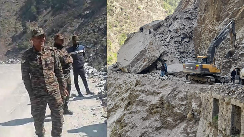 Badrinath Highway Closed after Rock broke and fell on Road army personnel waited whole day