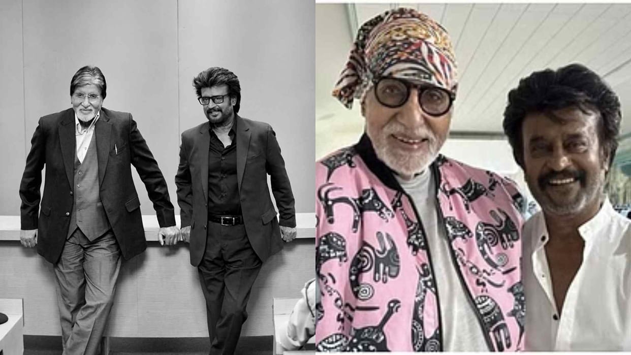Amitabh Bachchan hugs Rajinikanth new pictures from the set of Vettaiyan go viral On social media