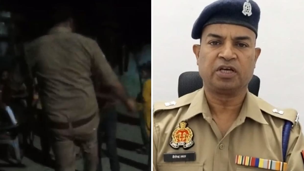 video goes viral of Policeman kicks and punches young man in Azamgarh