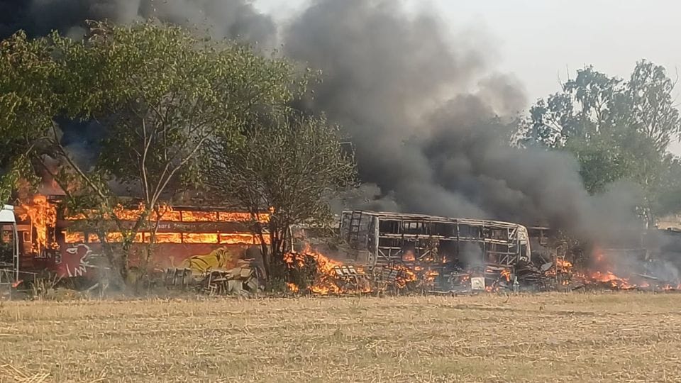 Fire breaks out in bus repairing factory in Meerut