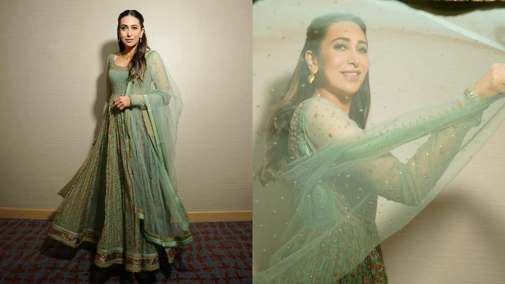Sawan 2024 outfit for newly bride for outing in sawan trendy green outfit