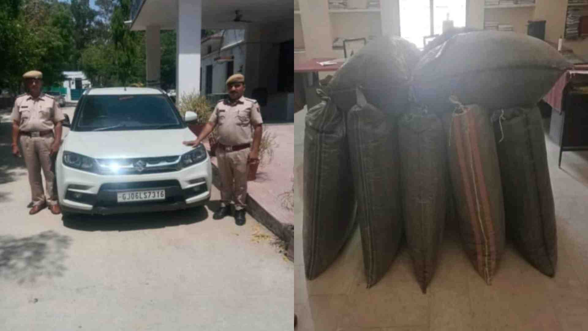 पकड़ी गई गाड़ी और डोडा पोस्त।
