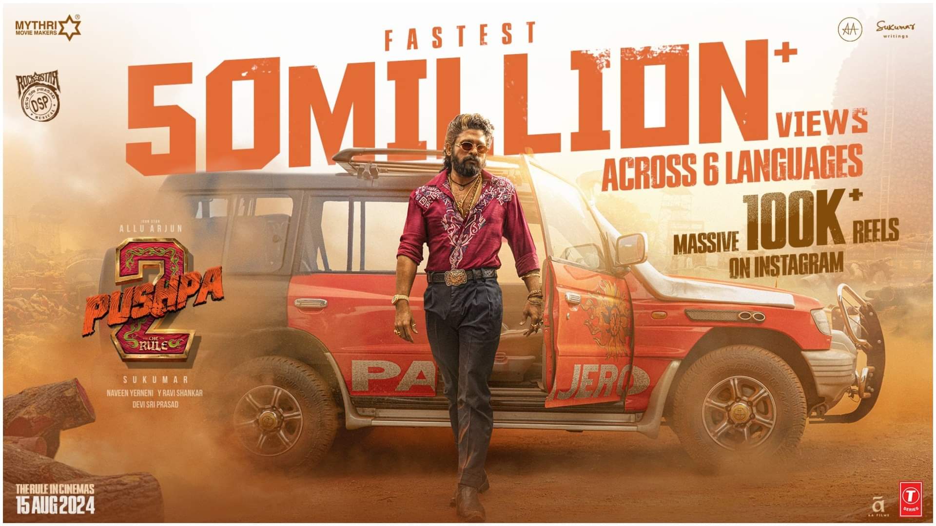 Allu Arjun Pushpa 2 The Rule Pushpa Pushpa becomes fastest Song to reach 50 million views across 6 languages