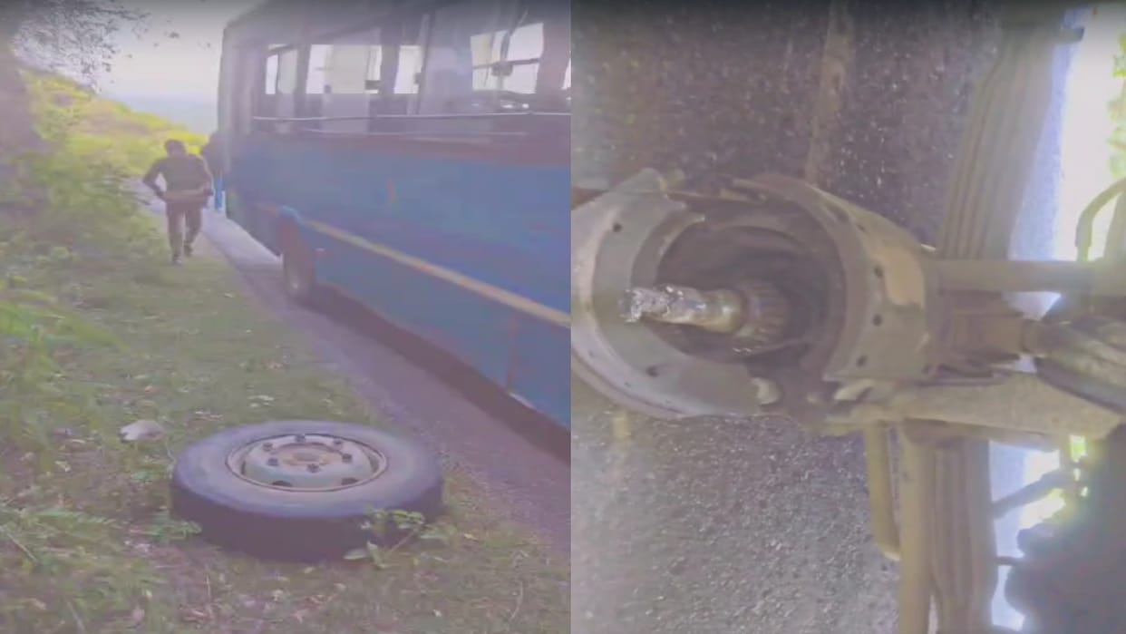 Front tire of HRTC moving bus opened, passengers screamed