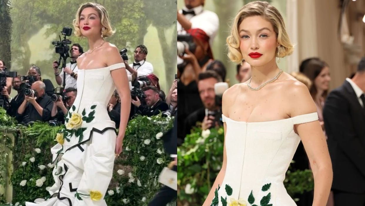 Gigi Hadid Stealed the spotlight in Met Gala with old Hollywood glamour in a breathtaking Thom Browne creation
