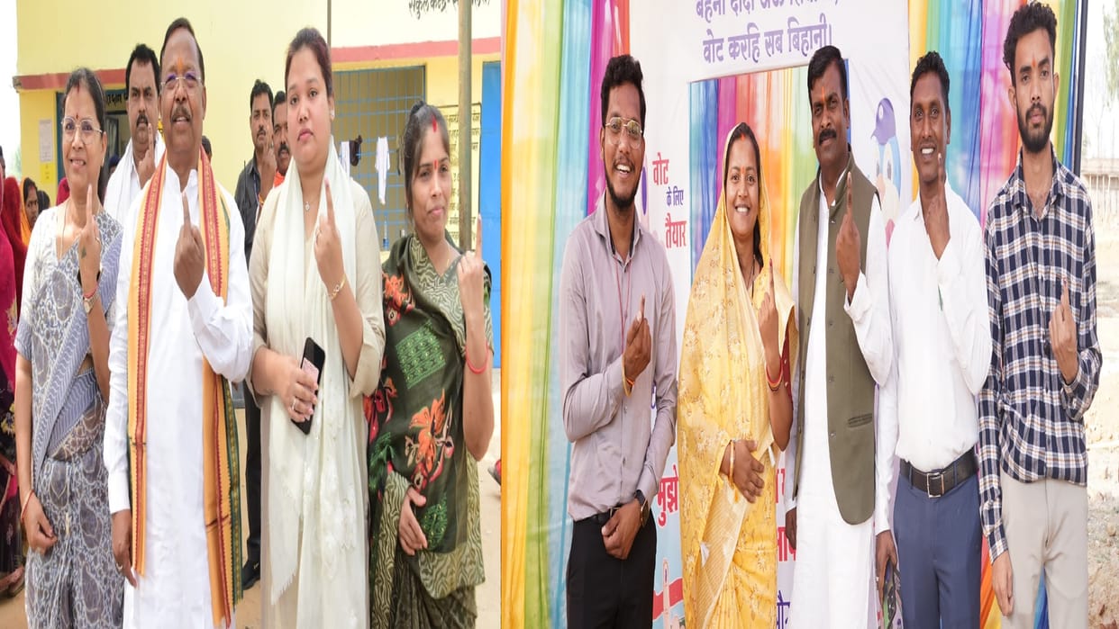 CG: Minister Lakshmi Rajwade and Agriculture Minister Ram Vichar voted with family