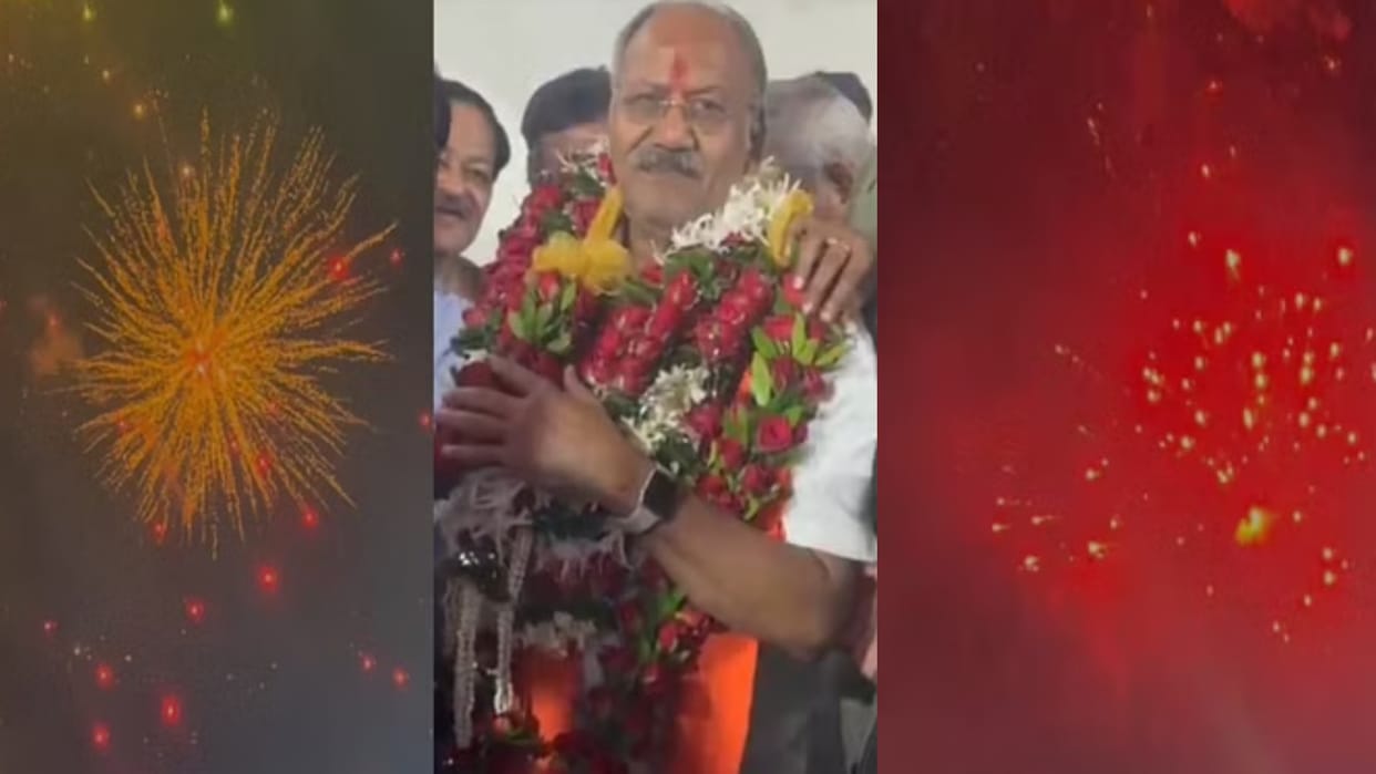 CG Lok Sabha Election: Brijmohan agrwal supporters burst fireworks like Diwali see video