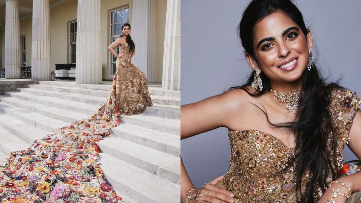 Isha Ambani spotted in met gala 2024 she is looking stunning in saree gown which was made in 10000 hours