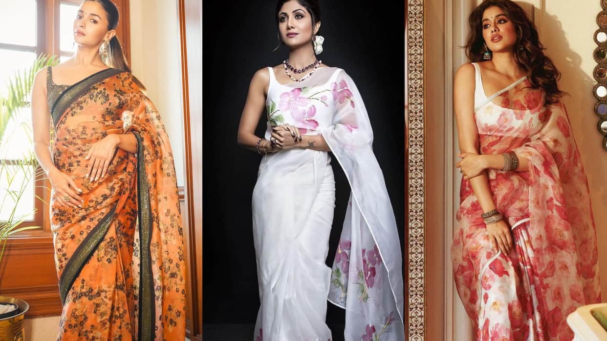 Summer Saree Collection trendy organza saree blouse design images