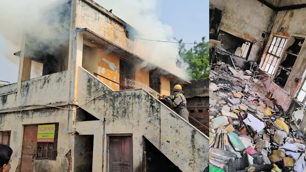 Fire broke out due to short circuit in transport company in varanasi
