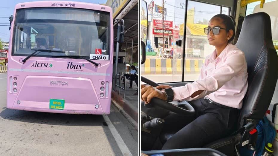 indore news pink electric bus female drivers story