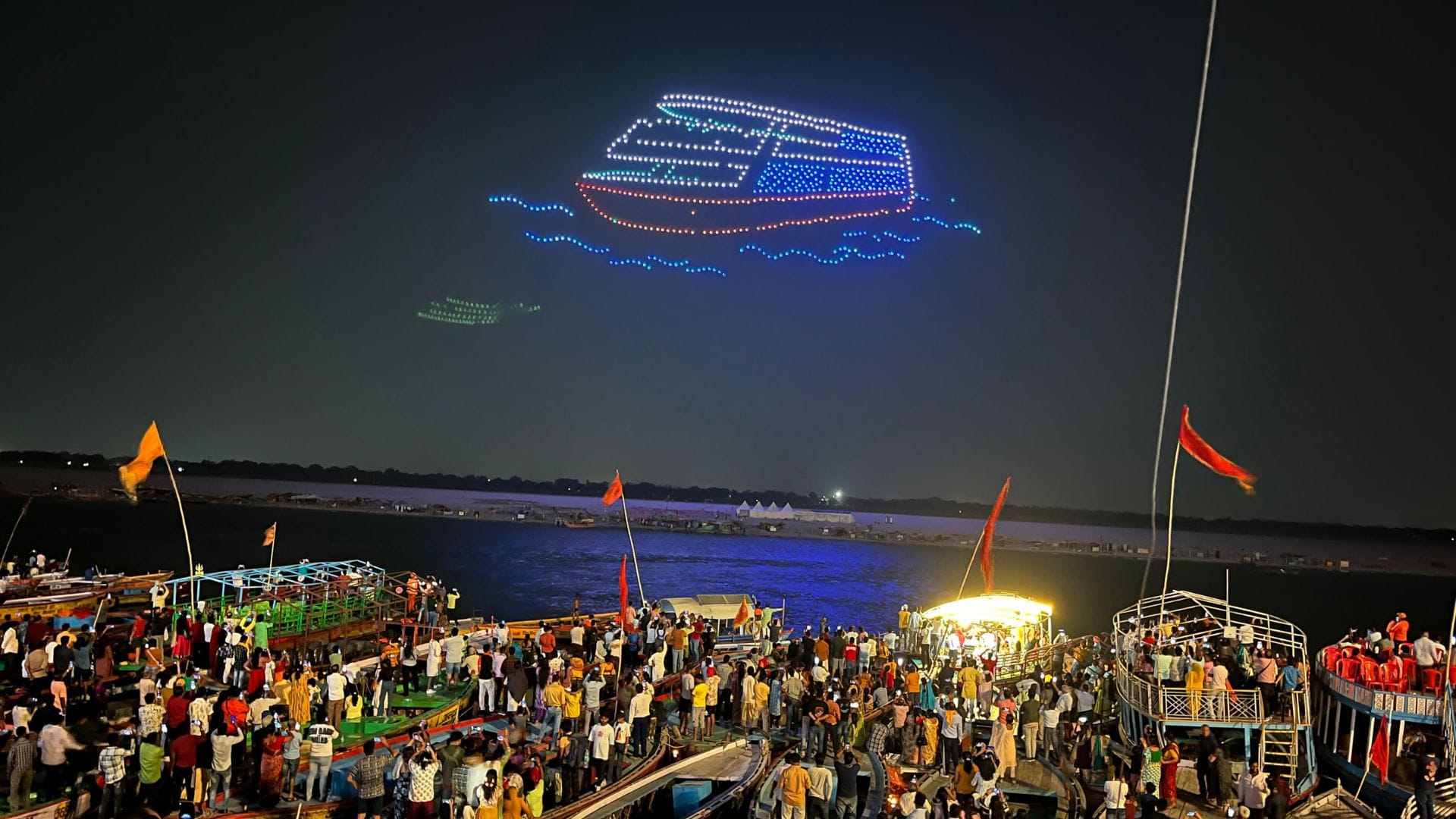one thousand drones flew together in Varanasi ghat