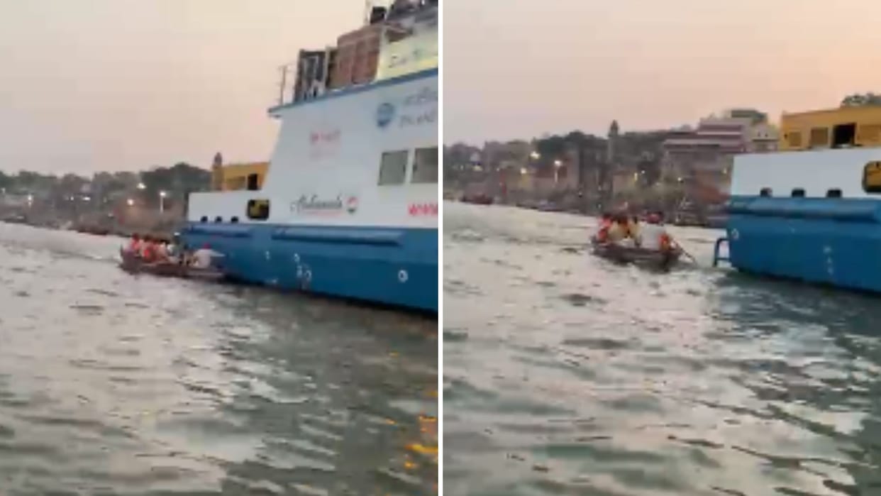 Boat collides with cruise ship Ganga river in varanasi