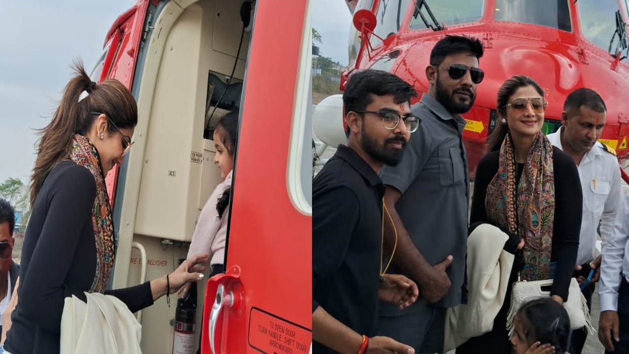 Kedarnath Dham shilpa shetty arrived with family for Kedarnath darshan took flight from Jolly Grant See Photos