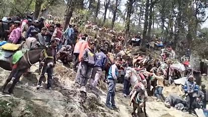 Chardham Yatra 2024 Second day devotees crowd gathered in Kedarnath Dham huge crowd on Yamunotri walking route