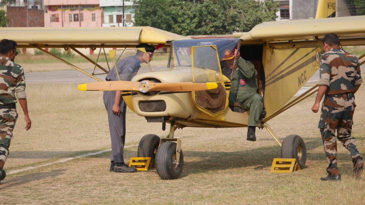NCC cadet Showed flying plane the sky in varanasi