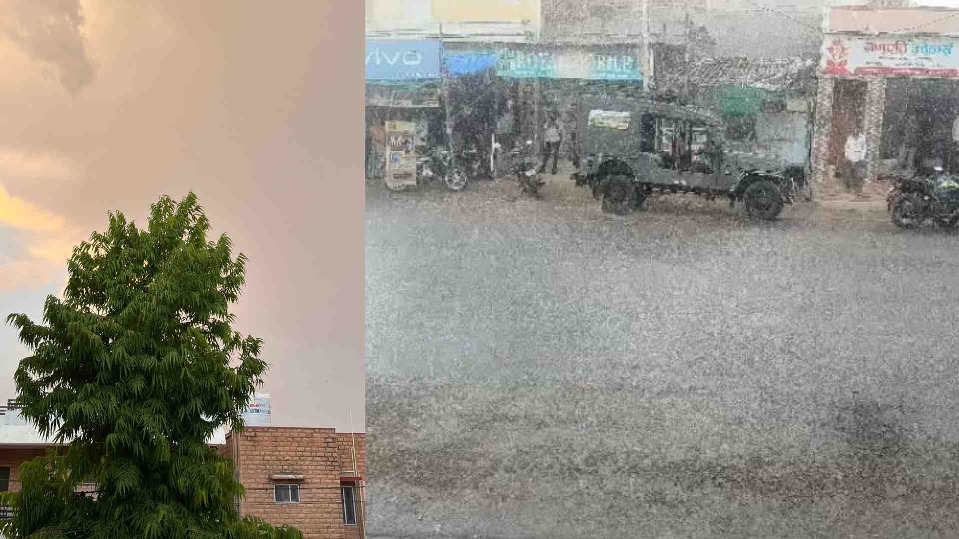 पानी के साथ गिरे ओले।