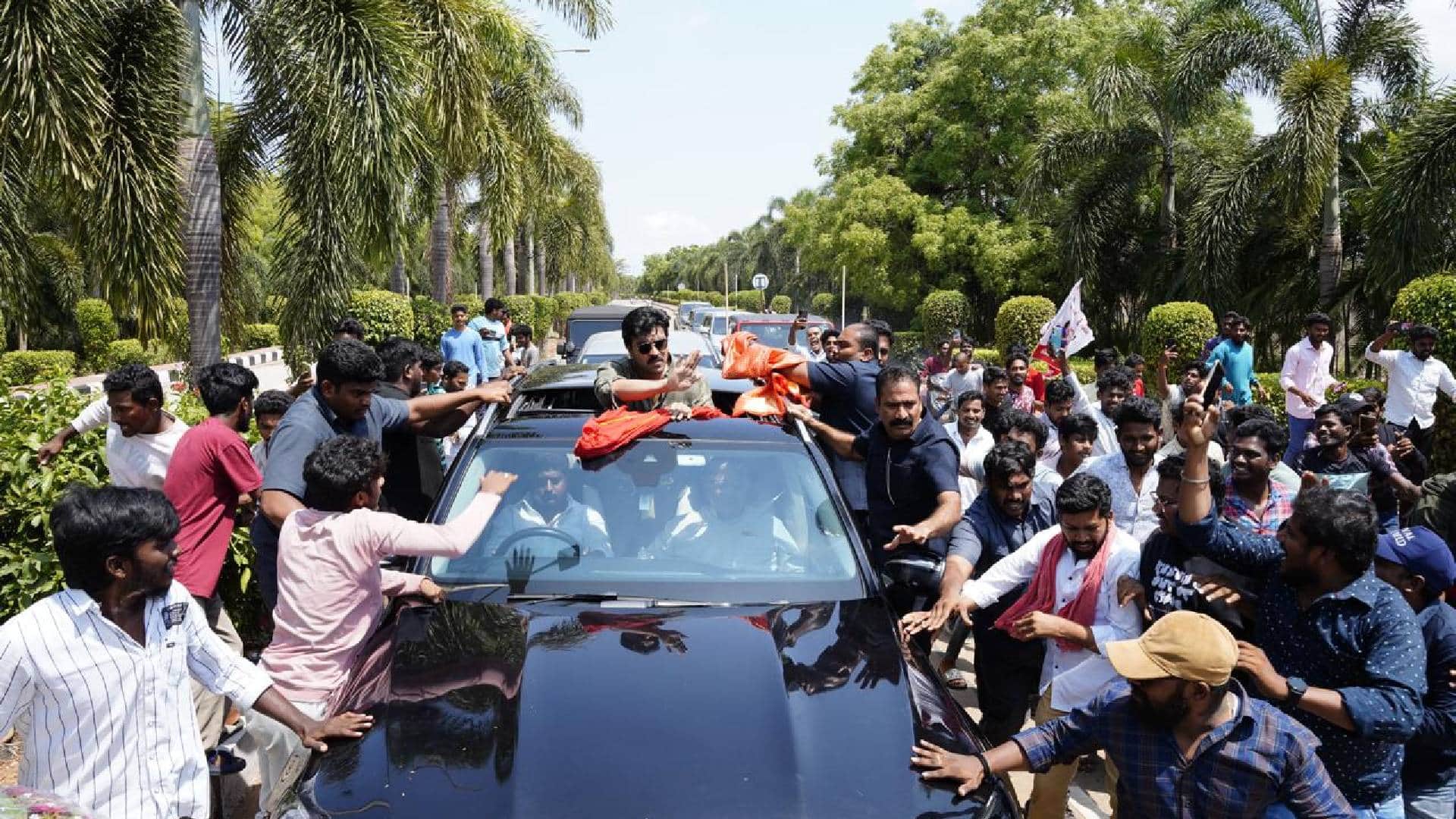 Ram Charan campaigning for uncle Jana Sena party chief Pawan Kalyan as he contest election in Pithapuram AP