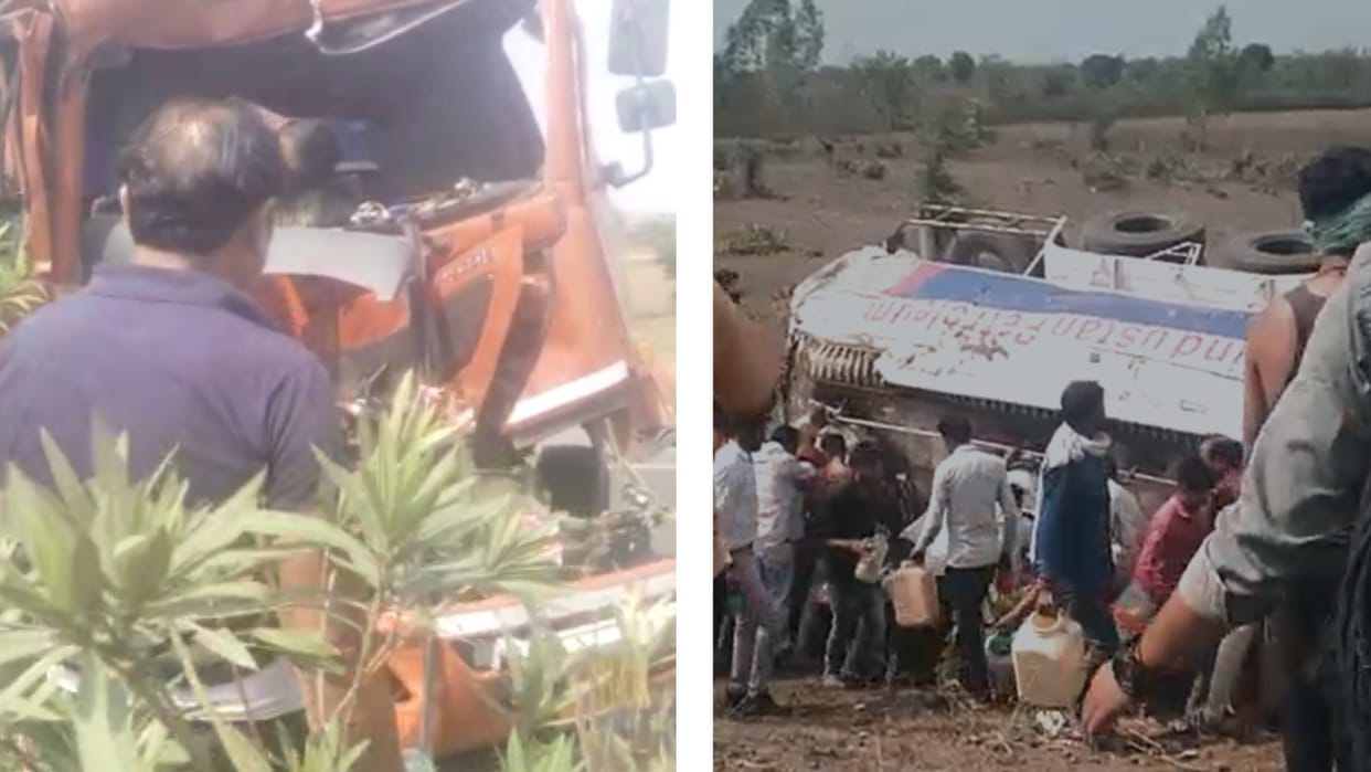 Fierce collision between icer truck and container in sagar