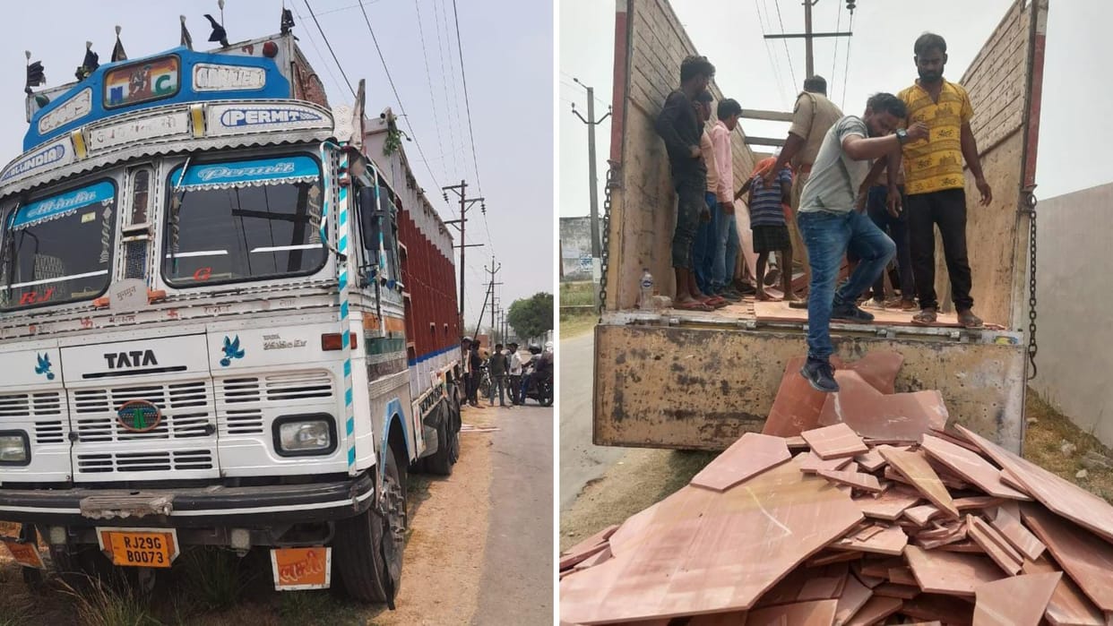 Laborer crushed and dies unloading marble stones from truck in varanasi
