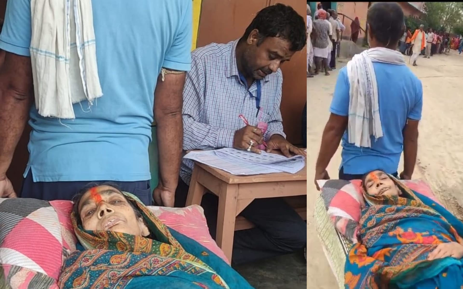 मतदान केंद्र पर ऐसे जाती  कैंसर पीड़ित महिला