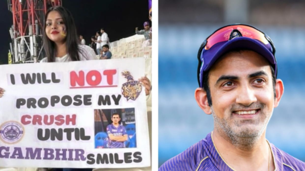 ipl 2024: kkr mentor gautam gambhir reacts on fangirl poster by sharing his laughing pic