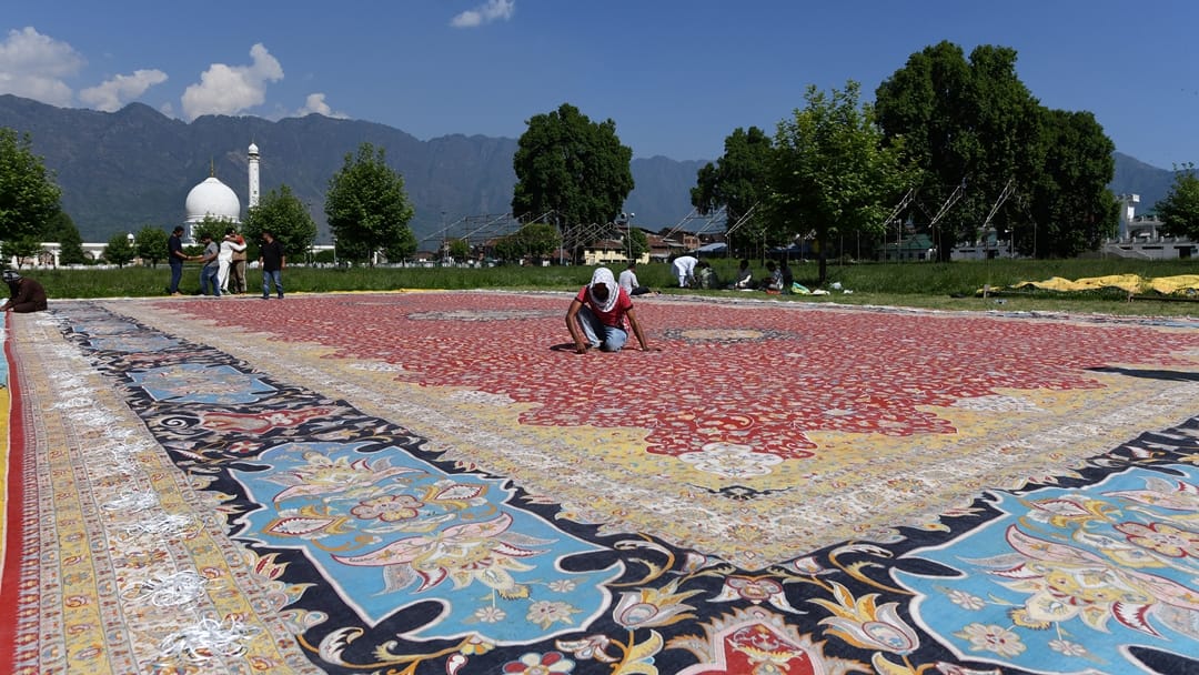 Asia Largest Carpet Kashmir artisans made by hand measuring 72 feet long