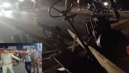 ट्रक की टक्कर से जुगाड़ के परखच्चे उड़े।