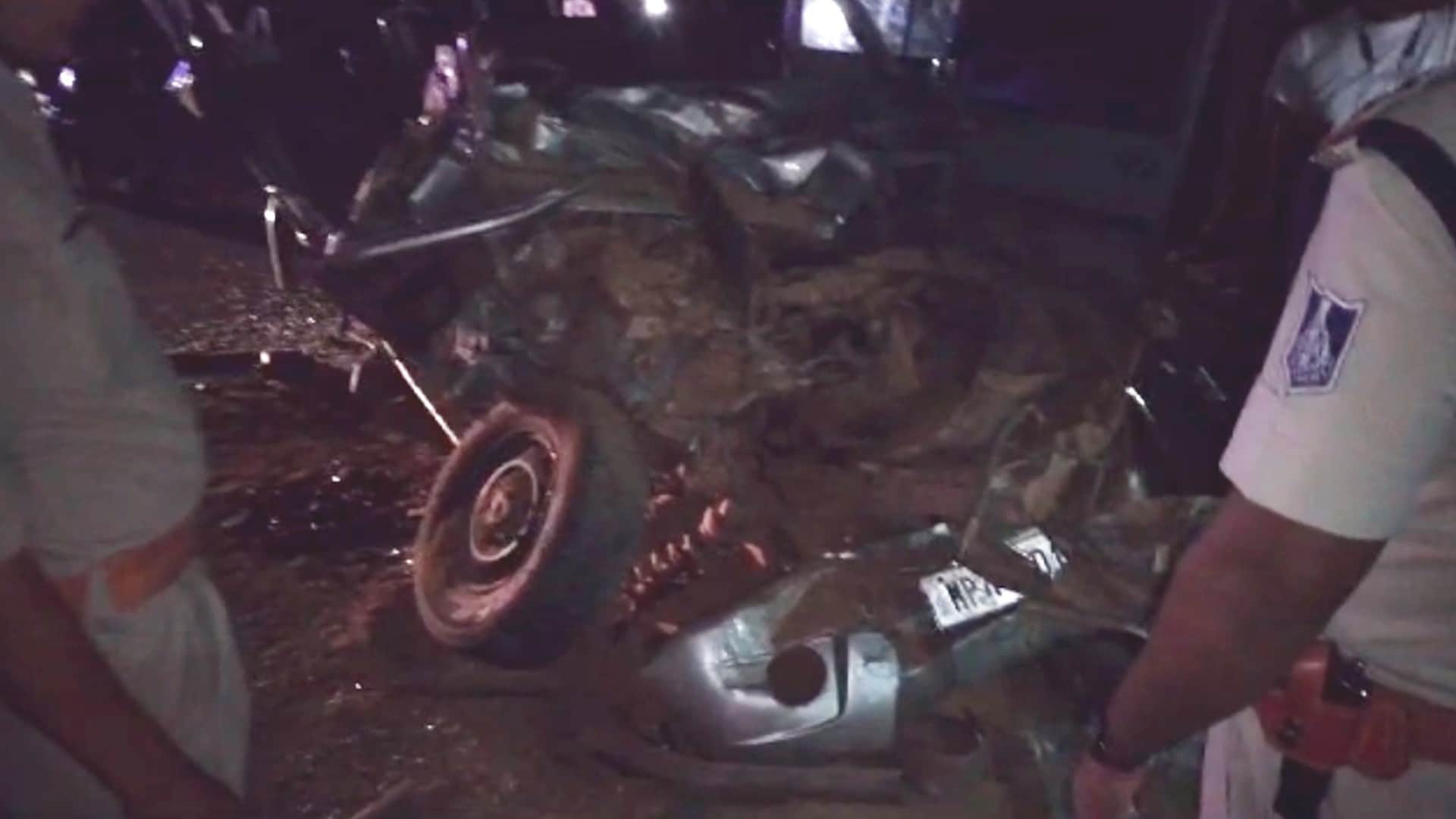 Accident in Indore: Car collided with a parked dumper, pictures surfaced showing gruesomeness of the accident.