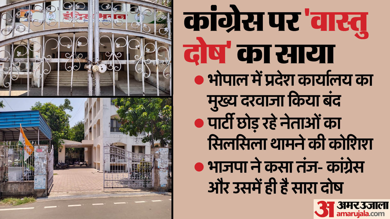 MP Congress Vastu defect in state Congress headquarters main gate closed BJP took a dig