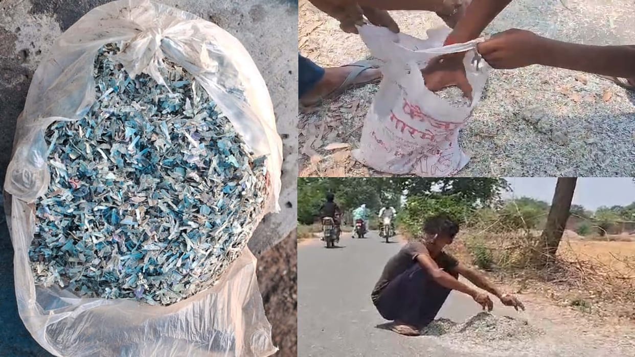 Currency clippings found on roadside in Hardoi