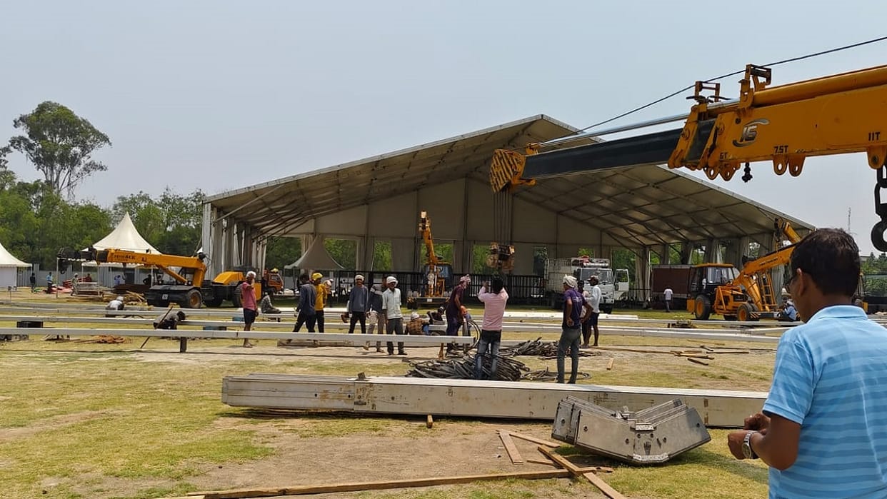 Pandal being prepared using German hangar technology for Modi rally in Ambala Lok Sabha