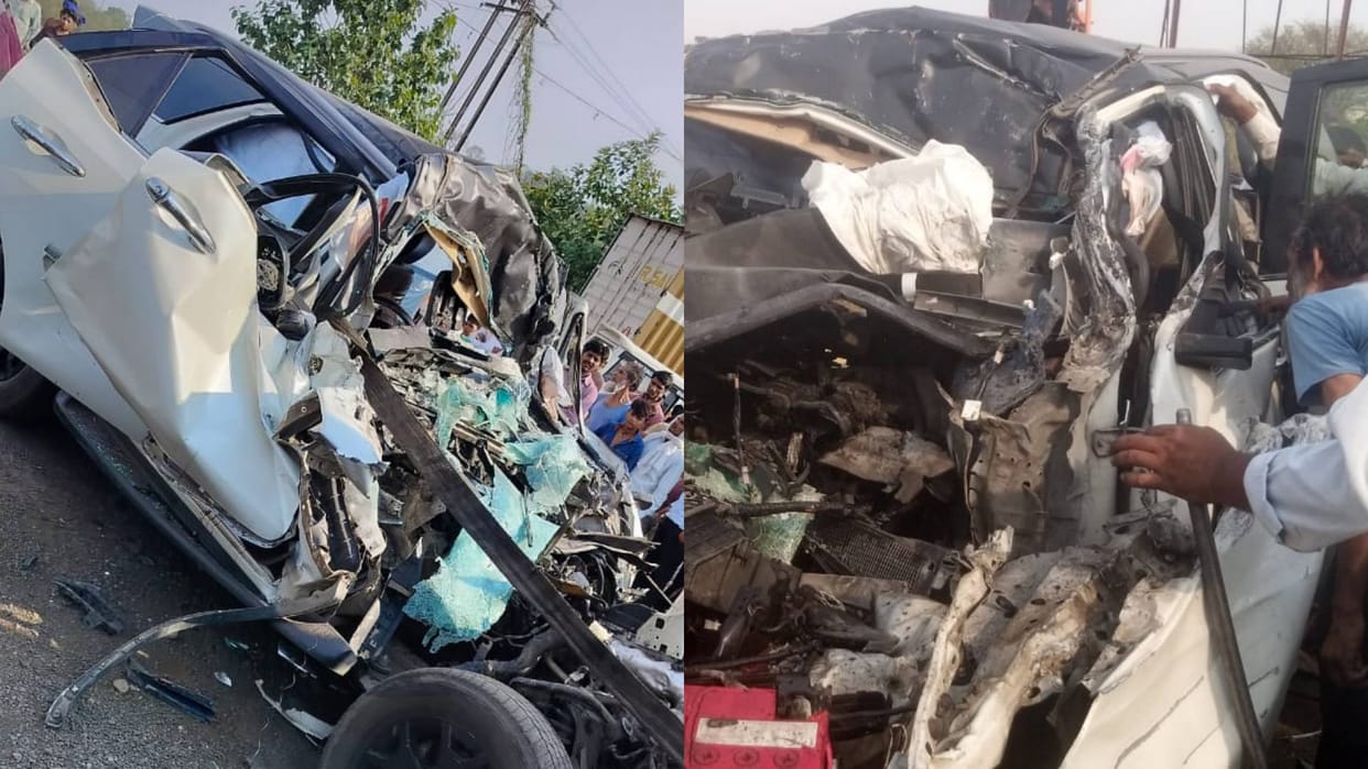 Sagar Road Accident speeding car rammed into parked truck husband wife and child died