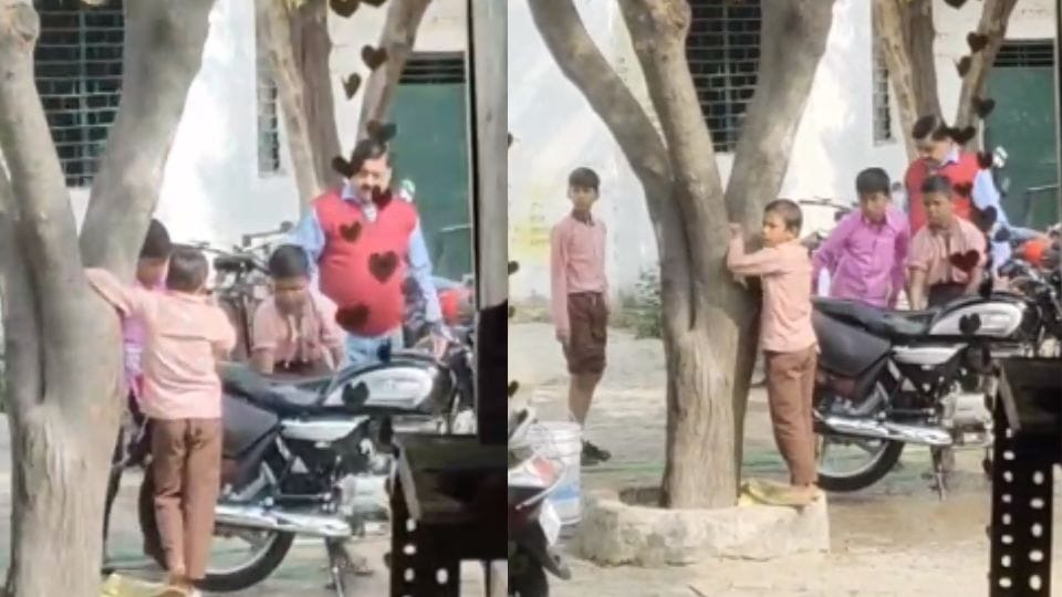 teacher made children wash bikes in school In Meerut video viral