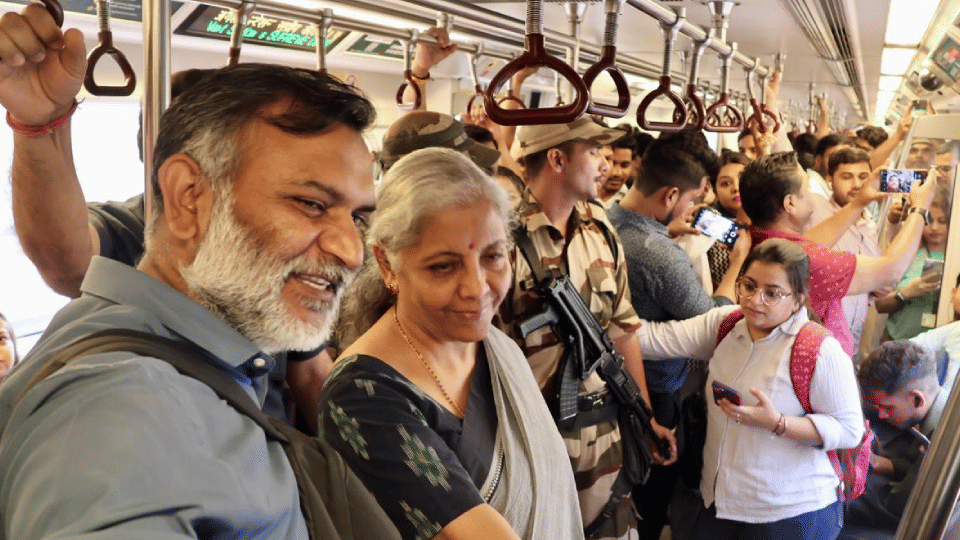 Union Finance Minister Nirmala Sitharaman traveled to Laxmi Nagar in Delhi Metro today