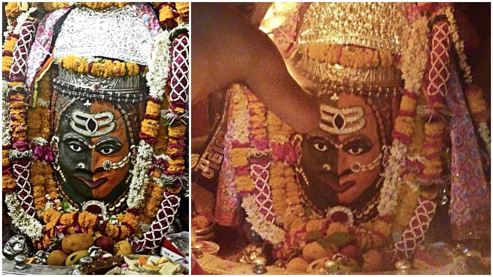 Ujjain Mahakaleshwar Mandir Baba Mahakal dressed in form of Ardhanarishwar in Bhasmarti