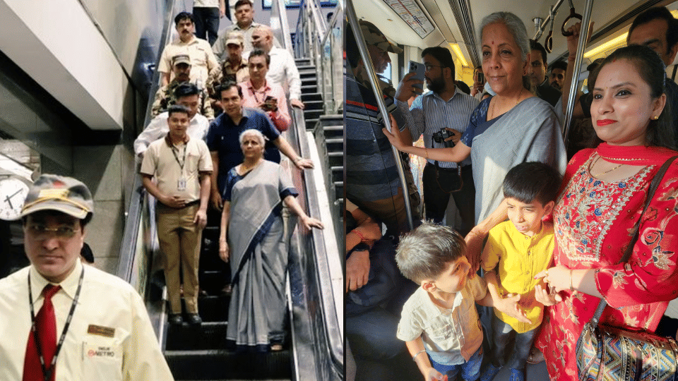 Union Finance Minister Nirmala Sitharaman traveled to Laxmi Nagar in Delhi Metro today
