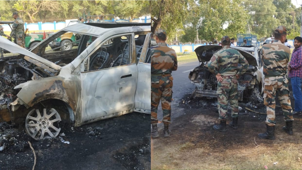 Haryana: XUV car moving in the military area caught fire