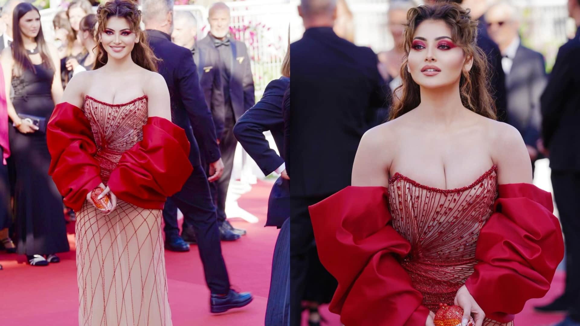Cannes 2024 urvashi rautela at cannes film festival price of urvashi lip crystal clutch