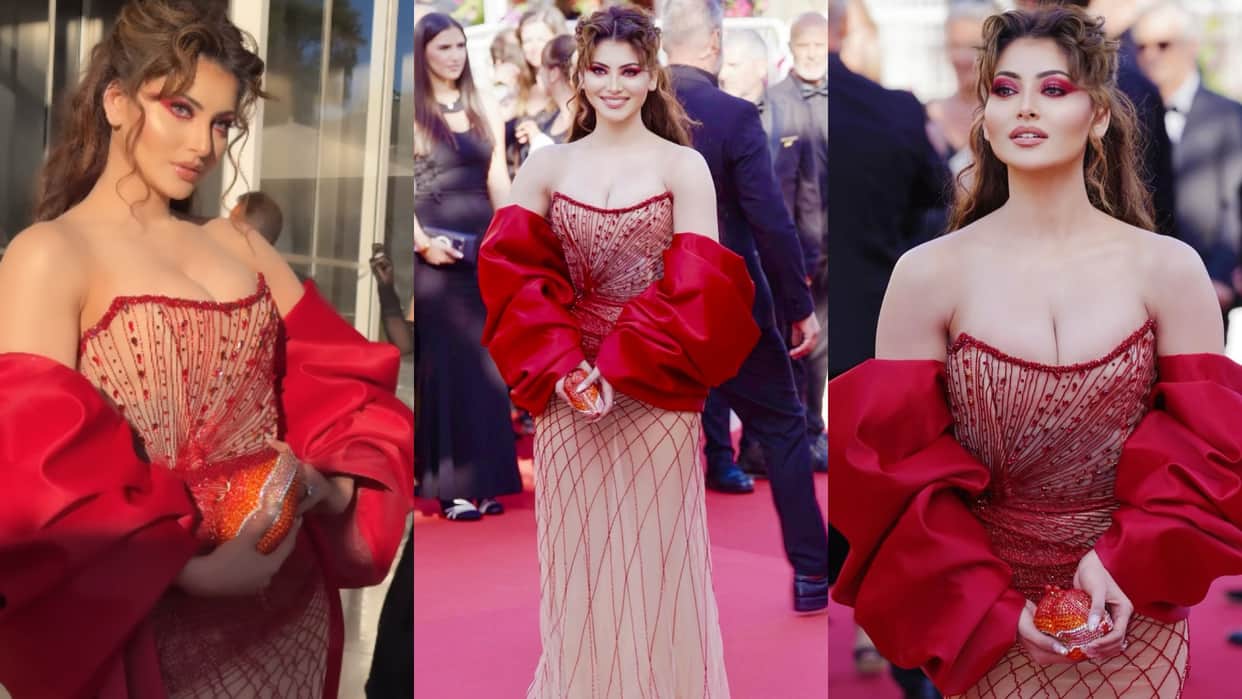 Cannes 2024 urvashi rautela at cannes film festival price of urvashi lip crystal clutch