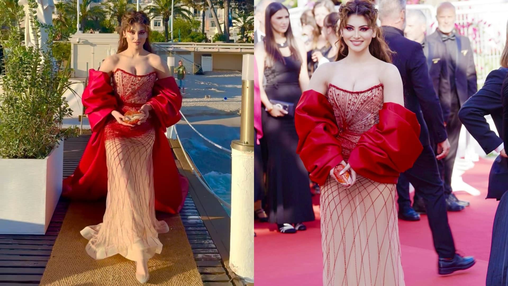 Cannes 2024 urvashi rautela at cannes film festival price of urvashi lip crystal clutch