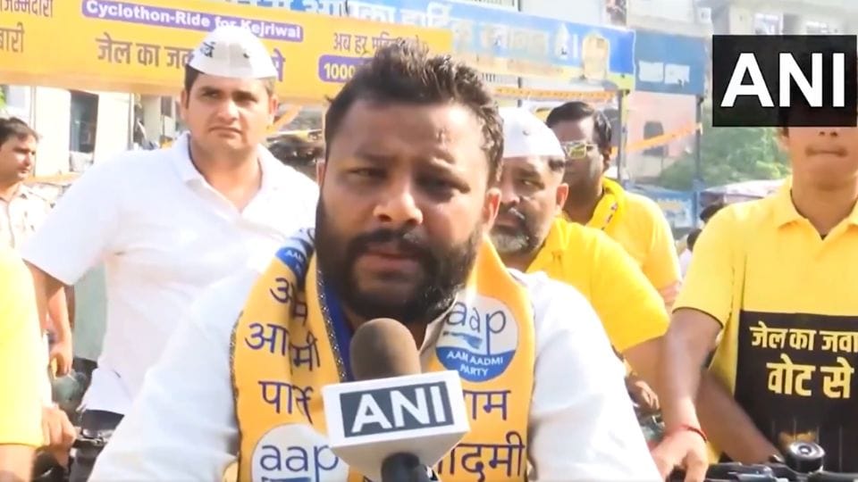 AAP candidate Kuldeep Kumar from East Delhi Lok Sabha seat took out a cycle rally