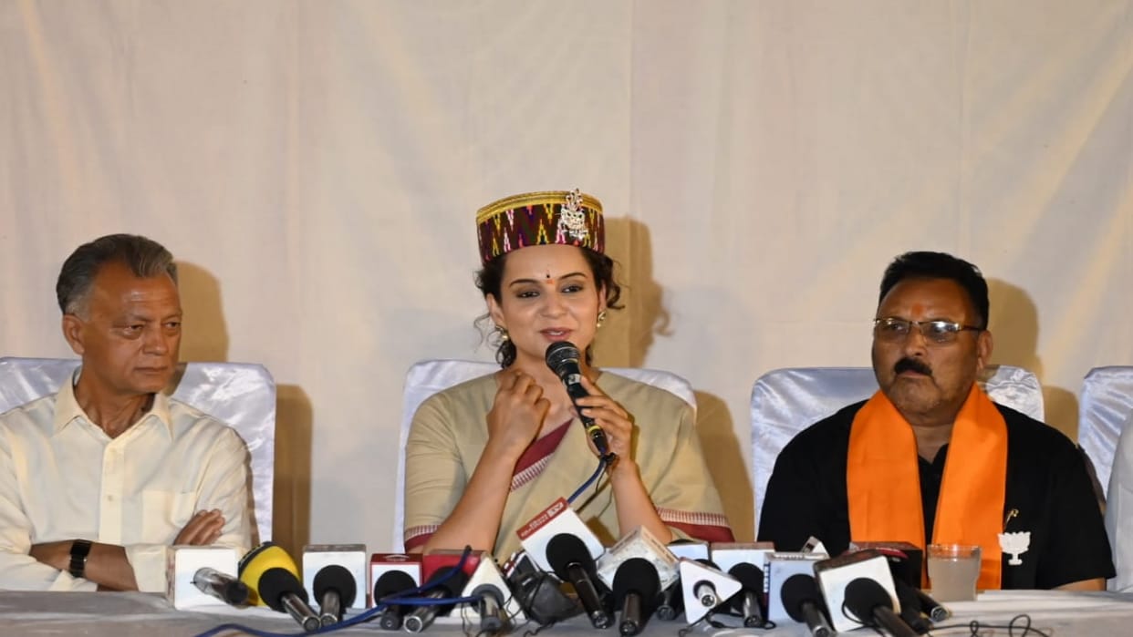 Press conference of BJP candidate Kangana Ranaut from Mandi parliamentary constituency