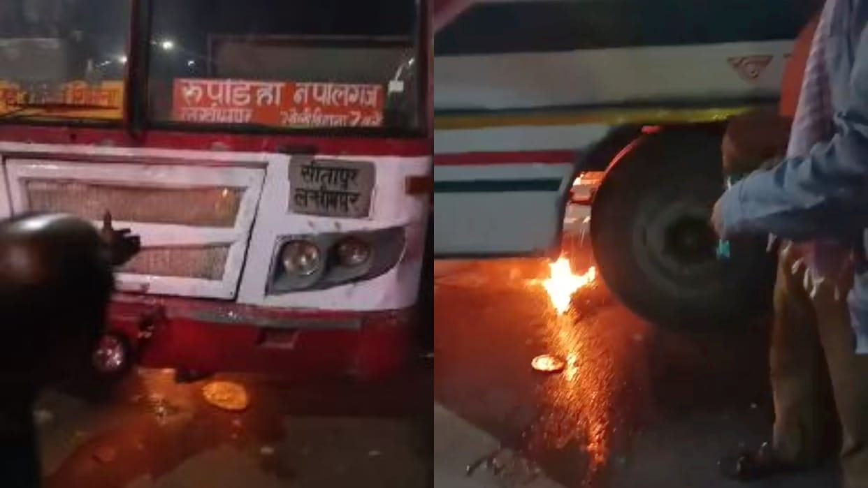 Roadways Bus caught fire due to short circuit at Bareilly Satellite Bus Stand